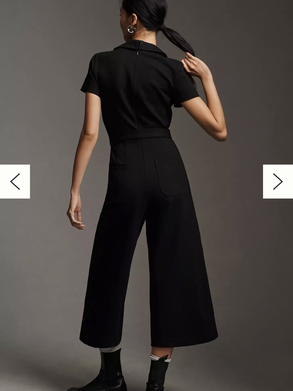 NWT Anthropologie Navy Blue Belted Wide Leg Jumpsuit Short Sleeve Collared - Picture 2 of 7